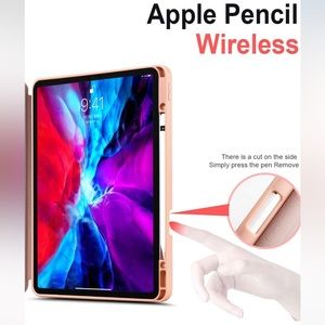 New!Case for iPad Pro 12.9 3rd/4th Gen) with Apple pencil, charging holder- Pink